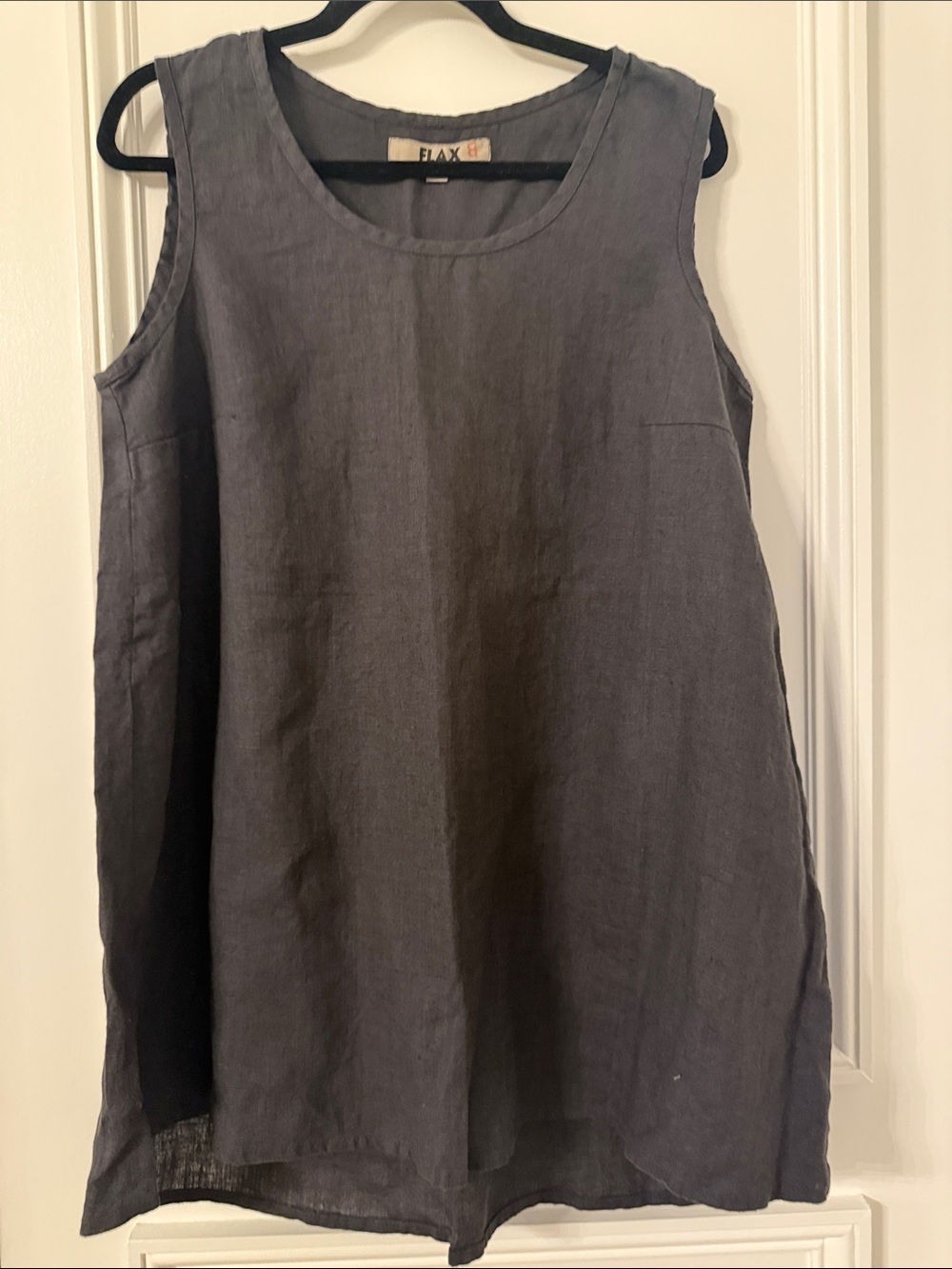 NWOT FLAX Linen Sleeveless A-Line Tunic Charcoal Gray Small (274)